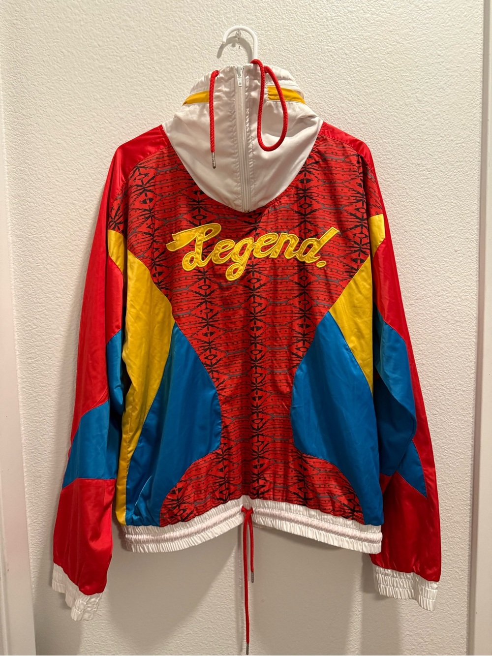 Pink Dolphin Men’s Hooded Zip Windbreaker Jacket Geometric Red Yellow Blue L